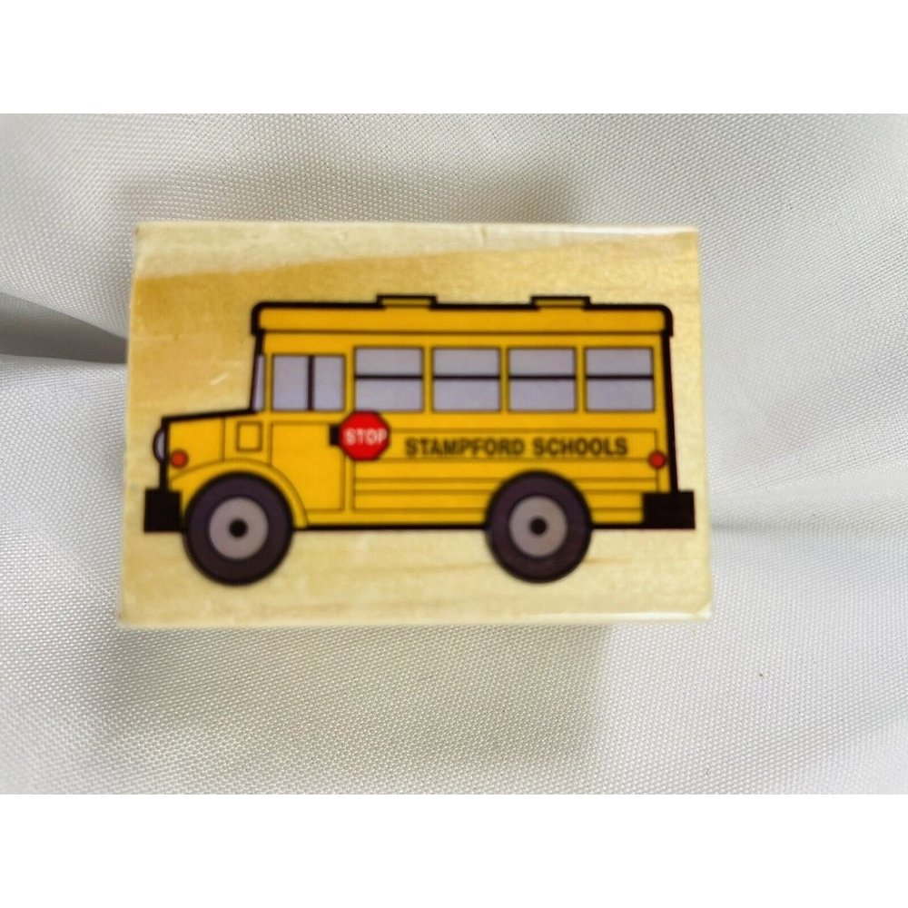 Melissa & Doug Rubber Ink Stamp Wood Mounted Craft Yellow School Bus Stampford